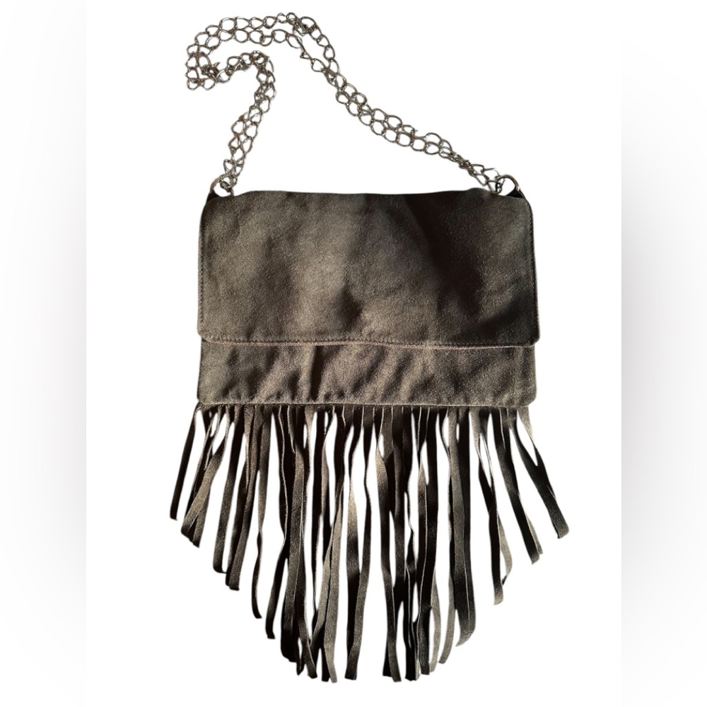 NWOT Lynn Tallerico Brown Suede Fringe Boho‎ Vintage Style Shoulder Bag